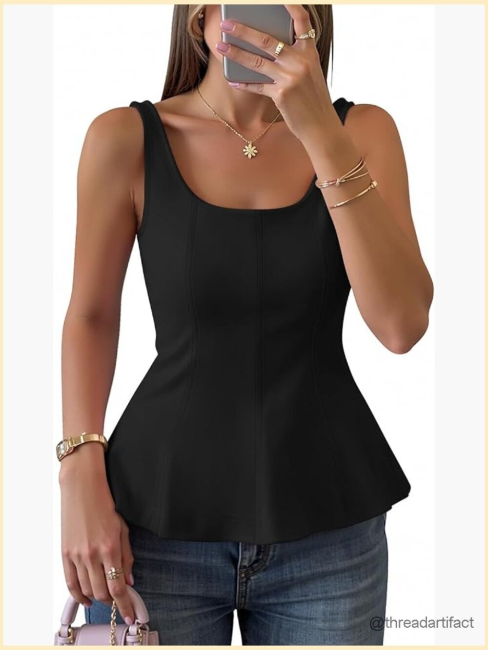 Sleeveless Square Neck Tank Top Ruffle Hem Summer Cute Fitted Vest